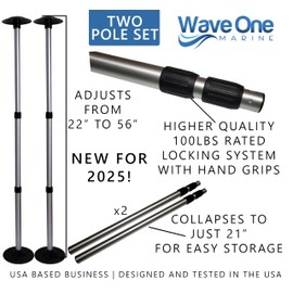 Boat Cover Support Poles with 6 Straps and Snaps | Adjustable Small to Large Aluminum Marine Posts System | Strong Marine Set for Pontoon Jon Bowrider Boat Canvas Tarps Tops (2 Pack)