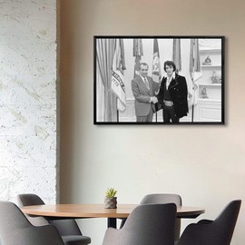 artprints1stop Floating Frame Canvas Print Wall Art - Vintage Photo Elvis Presley meeting Richard Nixon - 24x16 inches