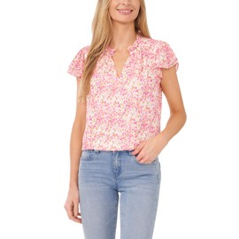 CeCe Women's Flutter Sleeve Front Keyhole Blouse, Peach Coral