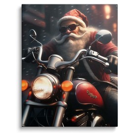 TYPTEK Christmas Canvas Wall Art, Santa Claus Riding Motorcycle Print, Fun and Festive Holiday Pictures Print Wall Painting for Living Room or Bedroom 8x10inch