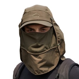 LeafIn Men's Sun Protection Hat, Fishing Hat, Gardening, Shade Hat, Mesh, UV Protection, Sun Protection, 4-Way Folding, Fishing, Climbing, Sun Visor,, green