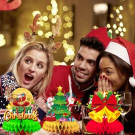 9 PCS Christmas Party Table Decorations, LMSHOWOWO Novelty Christmas Honeycomb Centerpieces Table Toppers for Men Women Merry Christmas Party Decoration Party Supplies Favors