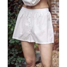 BEAUTELICATE Women’s Striped Pajama Shorts 100% Cotton Boxers Half Slip Summer Cooling Anti Cling Anti Chafing Under Dress Shorts Vintage Pantaloons Loungewear Off White, XL