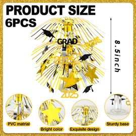 Spiareal 6 Pcs Graduation Decoration Centerpiece Class of 2025 Glitter Black and Gold Cap Table Centerpiece Grad of 2025 Star Bachelor's Cap Decor for Diploma Congrats Grad Ceremony Celebrate Favor