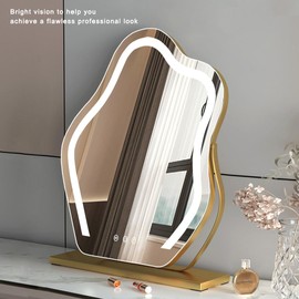 Cloud-Shaped Makeup Mirror with Lights,NO Assembly Required,Painted Gold/Black, 3 Color Modes, Touch Controls, 360° Rotation, 10X Magnifier (Painted Gold)