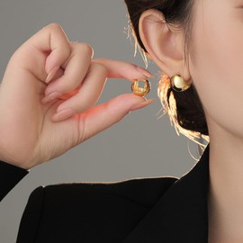 Golden Plated Ball Huggie Hoop Earrings for Women Round Balls Chunky Hoops Earring Sterling Silver Pin Post Pierced Wrap Cuffs Minimalist Jewelry Gifts Birthday (Gold)