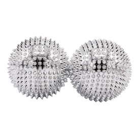 CHI-ENTERPRISE - Two Magnetic Massage Balls - Small | Fascia Balls for Self-Therapeutic Acupressure Treatment | Contents: 2 Hedgehog Balls in Silver, Each 55 mm Diameter & 474 Acupressure Needles
