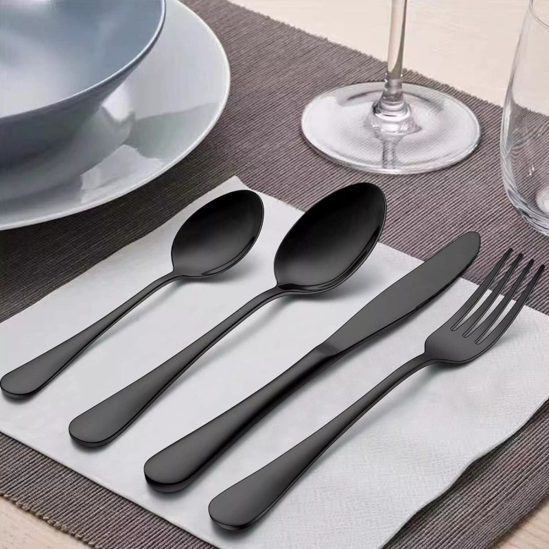 Kitchen 40-Piece Black Silverware Set for 8, Stainless Steel Cutlery