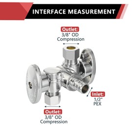 EFIELD 1/4 Turn Dual Compression Outlet Angle Stop Valve with 2 Shut Off Valve/Handles, 1/2" Barb Crimp Pex Pipe Inlet X (3/8 inch x 3/8 inch),Pack of 1 Brass