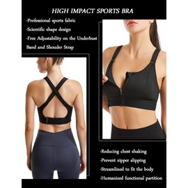 Women Zip Front Sports Bra Racerback Tank Top Wireless Paded Yoga Workout Running Bras