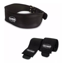 Techno Cinturón Para Pesas + Vendas Para Rodillas Pack Gym Pesas