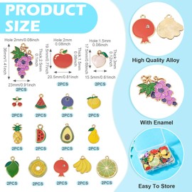Boutigem 32Pcs Enamel Fruit Charms Assorted Fruits Pendants Cute Apple Cherry Watermelon Peach Avocado Banana Pear Pineapple Lemon Charms for DIY Crafts Earring Necklace Bracelet Jewelry Making,