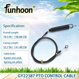 Funhoon GY22387 PTO Control Cable for John Deere D100 D105 D110 D120 D125 D130 E100 E110 E120 E130 L100 L105 L107 L110 L111 L118 X105 X106 X125 Riding Lawn Mower Push Pull Cable