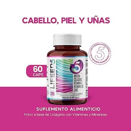 LIFEED Biotina, Colágeno Hidrolizado, Zinc y Vitaminas E y B5 | Multivitamínico Sin Gluten para Cuidado de Cabello, Piel y Uñas | Suplemento para Muje