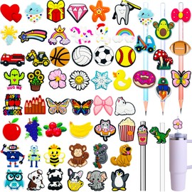 60PCS Different Pencil Toppers Cute PVC Pencil Toppes Bulk Lovely Pencil Charms Pencil Clips Suitable for Student prizes, Classroom Prizes, Gift Idea for Kids and Adult