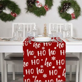 ARKENY Christmas Red Table Runner 13x72 Inches, Ho Winter Holiday Indoor Outdoor Table Decoration for Home