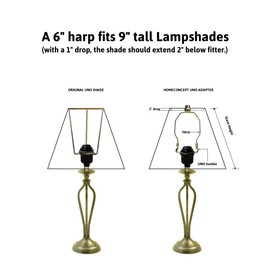 SLIP UNO Adapter Converts your 9" high Lampshade to fit on SLIP UNO Lamp Base (1 7/16" opening) - 6"h