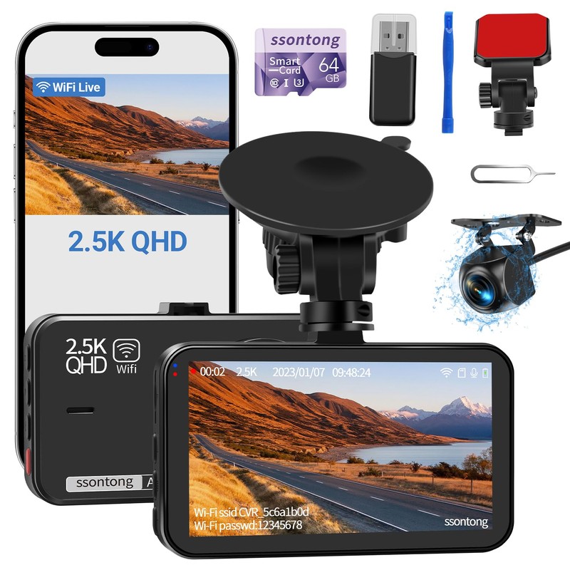 Dash Cam Front and Rear, Dashcam WiFi/APP Control Car Camera