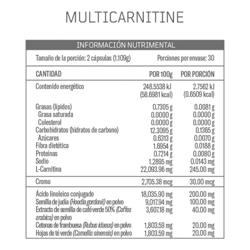 Multi Carnitina 60 Cpsulas De 665 Mg L-carnitina Elemental Sin