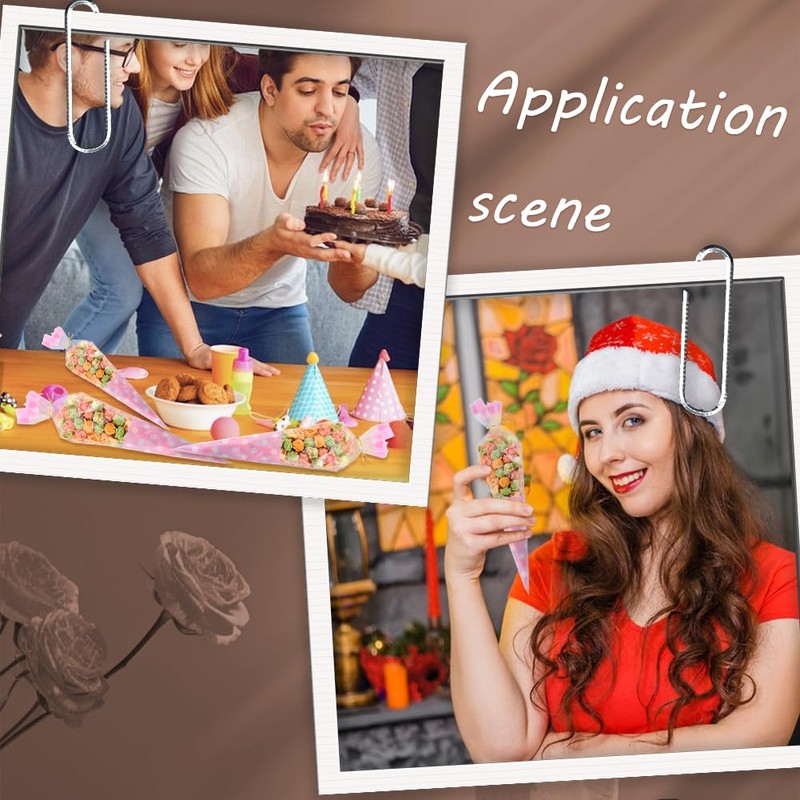 GORGECRAFT 100Pcs Cone Candy Bag Clear Triangle Dot Candy Pouches