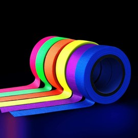 UV Blacklight Reactive Fluorescent, Fluorescent Gaffer Cloth Tape, 0.59in X 16.5FT Per Roll, Decorative Black Light Neon Party Tape With Glow Party Supplies-2x(6 Colors/6 Pack)