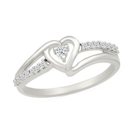 Sterling Silver Round Diamond Heart Promise Ring (1/10 cttw)Size 5