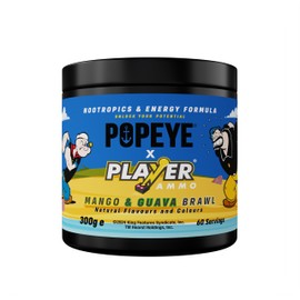 PLAYER AMMO X POPEYE | Mango and Guava Energy Powder | Boost Focus Nootropics & Performance – Sugar Free Energy Supplement | 60 Servings