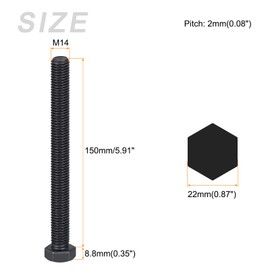 METALLIXITY Hex Bolts (M14-2x150mm) 2Pcs, 8.8 Grade Carbon Steel Fully Threaded Black Oxide, Coarse Thread UNC Hex Head Screw Bolt - for Furniture Repair