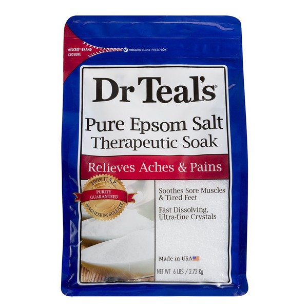 Dr Teals Pure Epsom Salt Therapeutic Soaking Solution, Unscented, 96 Oz. (Pack of 6) (Packaging May Vary)