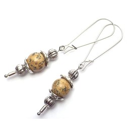 Vintage Style Stainless Steel Ladies Necklace and Earring Jewelry Set with Brown Jasper Pendant