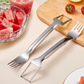 Watermelon Fork Slicer Cutter,Stainless Steel 2 in 1 Fruit Fork Slicer,Portable Watermelon Fork Watermelon Cutter Slicer Tool Fruit Forks Slicer for Home Party Camping Kitchen Gadget(1pack)