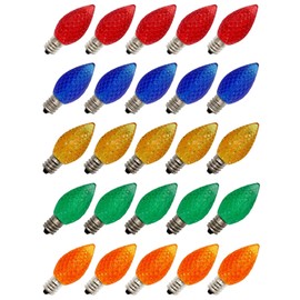Creative Hobbies Pack of 25 C7 Faceted LED Multicolor Replacement Light Bulb, 0.7W LED Vintage Light Bulbs for C7 Outdoor String Lights, Candle Lamps, Night Lights, E12 Candelabra Base
