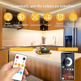 Yeewhale cob LED Strip 15 m, App Control, with Remote Control, DC24 V 3000 K Warm White LED Strip, Flexible Dimmable COB LED Strip, Applicable to Bedroom, Room, DIY Decoration