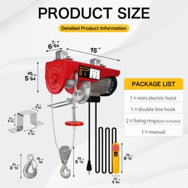 440 lbs Lift Electric Hoist, 110V Electric Winch with Zinc-Plated Steel Wire, 38 ft Lifting Garage Lift Hoist with 10ft Remote Control for Garage, Factories, Warehouses