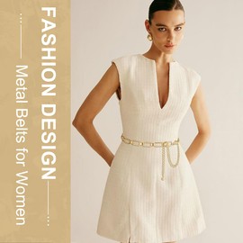 Glamorstar Women Metal Belt Urban Chic Waist Chain Belt for Dresses Gold Square Fit Waist 35"-41"