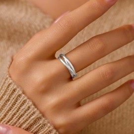 AIBELOPY 18K Gold Plated Interlocking Fidget Anxiety Ring 925 Sterling Silver Stackble Rings for Women Spinner Ring Minimalist Trendy Triple Knuckle Rings Jewellery Birthday Gifts for Mom Daughter (Silver, 8)