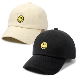 2PCS Kids Baseball Hat Toddler Girls Boys Embroidered Baseball Caps Adjustable Kid Sun hat Toddler Girl Smile Face Hats Age 3-12