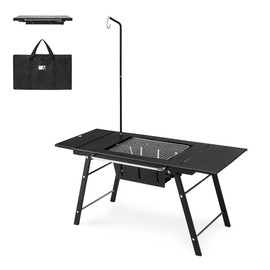 Naturehike Portable IGT Table with Charcoal Grill, Folding Camping Table and BBQ Grill with Desk Extension & Lantern Stand, Perfect for Outdoor Barbecue Camping Cooking Travel Picnic