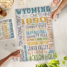 Lantern Press 1000 Piece Jigsaw Puzzle, Wyoming, Typography