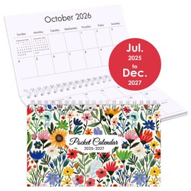 Phyxin Pocket Planner, 2026 Pocket Calendar - Runs From Jul 2025 Until Dec 2027, Small Planner - 6.5" x 4.1", Small Calendar with Coil for Women, Students, Teachers, Flowers