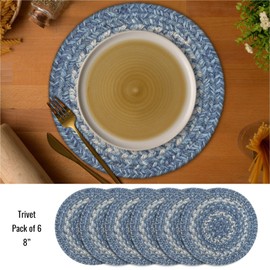Homespice Denim Premium Jute Braided Trivet 8" (Set of 6) Round Reversible, Natural Jute Yarn Rustic, Country, Primitive, Farmhouse Style - 30 Day Risk Free Purchas
