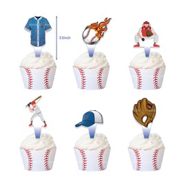 Juego de 48 piezas de decoración para cupcakes de béisbol, diseño deportivo, para magdalenas, para fiestas de cumpleaños, decoración de pasteles
