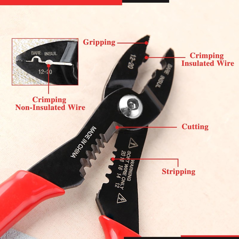 LEONTOOL 4-in-1 Multi Purpose Electricians Pliers with Wire Cutter, Crimper,