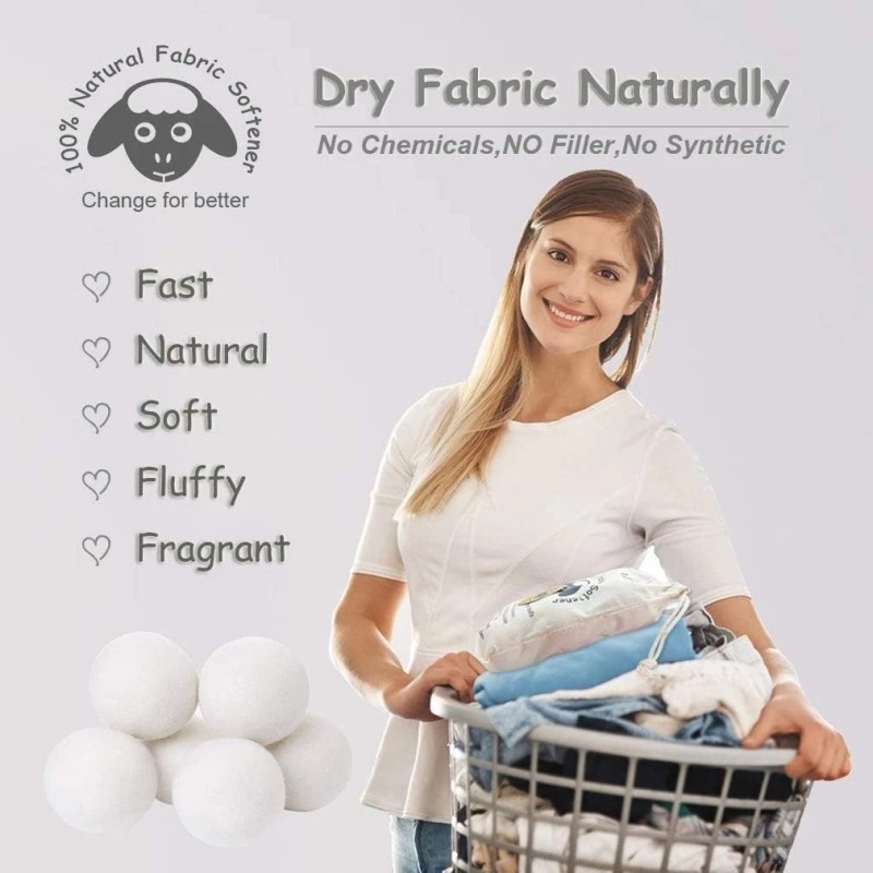 Wool Dryer Balls Organic XL 6-Pack, 100% New Zealand Chemical