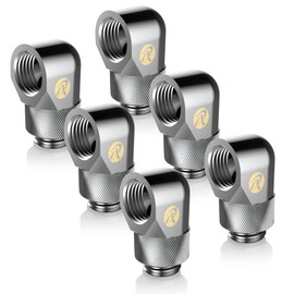 RAIJINTEK RAI - G1/4 FITTING MF0906 SILVER G1/4" Male to Female 90 Degree Rotary Fitting Adapter, for Water Cooling System, Silver, 6 Pack (0R40B00238)
