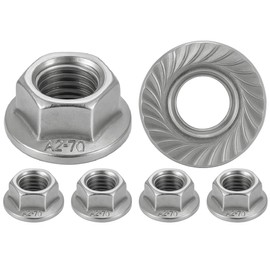 Nuts made of stainless steel with serrated edge M8, nuts with flange washer for screws diameter 8 mm, self-locking hex nut DIN 6923 / ISO 4161, stainless steel A2 (V2A / 304), locking nut: pack of 20