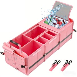 114L Organizador de Cajuela para Auto con Hielera Térmica, Organizador de Maletero de Coche Con Asa, Extra Grande, Multicompartimentos, Plegable, Impermeables, para Cualquier Carro, Suv, Furgoneta