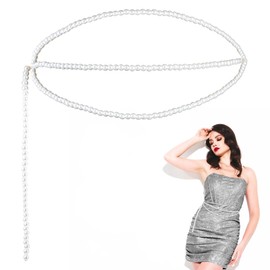 Piriuuo Pearl Body Chain, Layered Pearl Waist Chain Adjustable Belly Chains Belt for Dresses Pearl Belt Chain for Women Girls