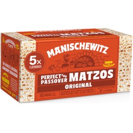 Manischewitz Passover Matzo, 5x1lbs Boxes (Total 5 Boxes) Freshly Baked for Passover 2024 | Just 2 Ingredients | Airy, Thin, Crisp & Delicious!