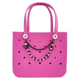 QTKJ Accessories for Bogg Bag, Black and Silver Chain, Charm for Rubber Beach Bag Tote Handbag Crossbody Shoulder Bag Decoration, With Metal Buckle